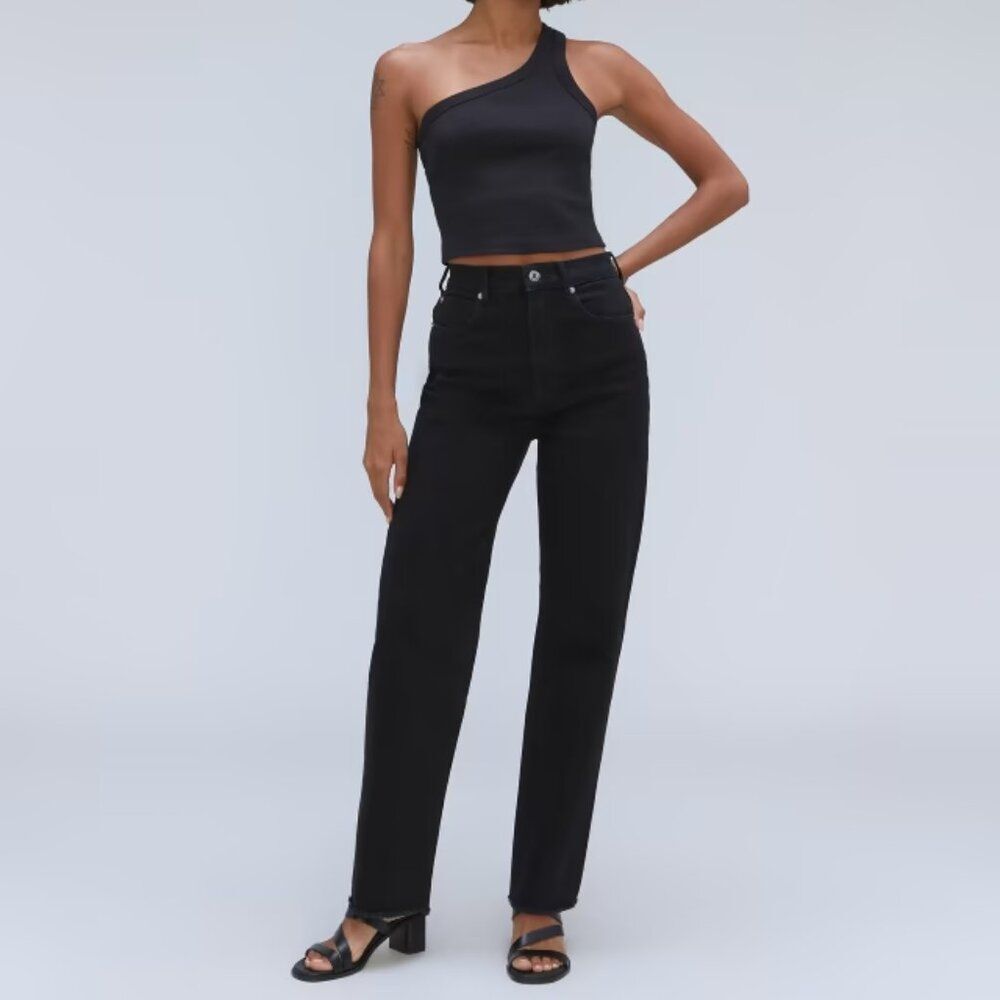 Everlane The Way High Straight Leg Organic Cotton Jean Coal Black Plus Size 35